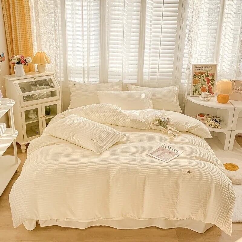 ruffle aesthetic bedding duvet cover set vanilla girl room decor roomtery