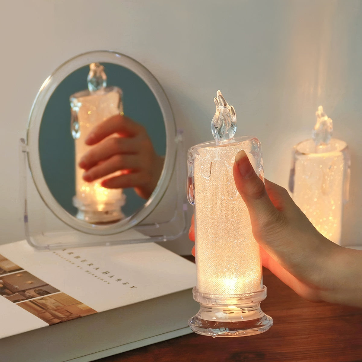 coquette aesthetic shiny candle led night light 