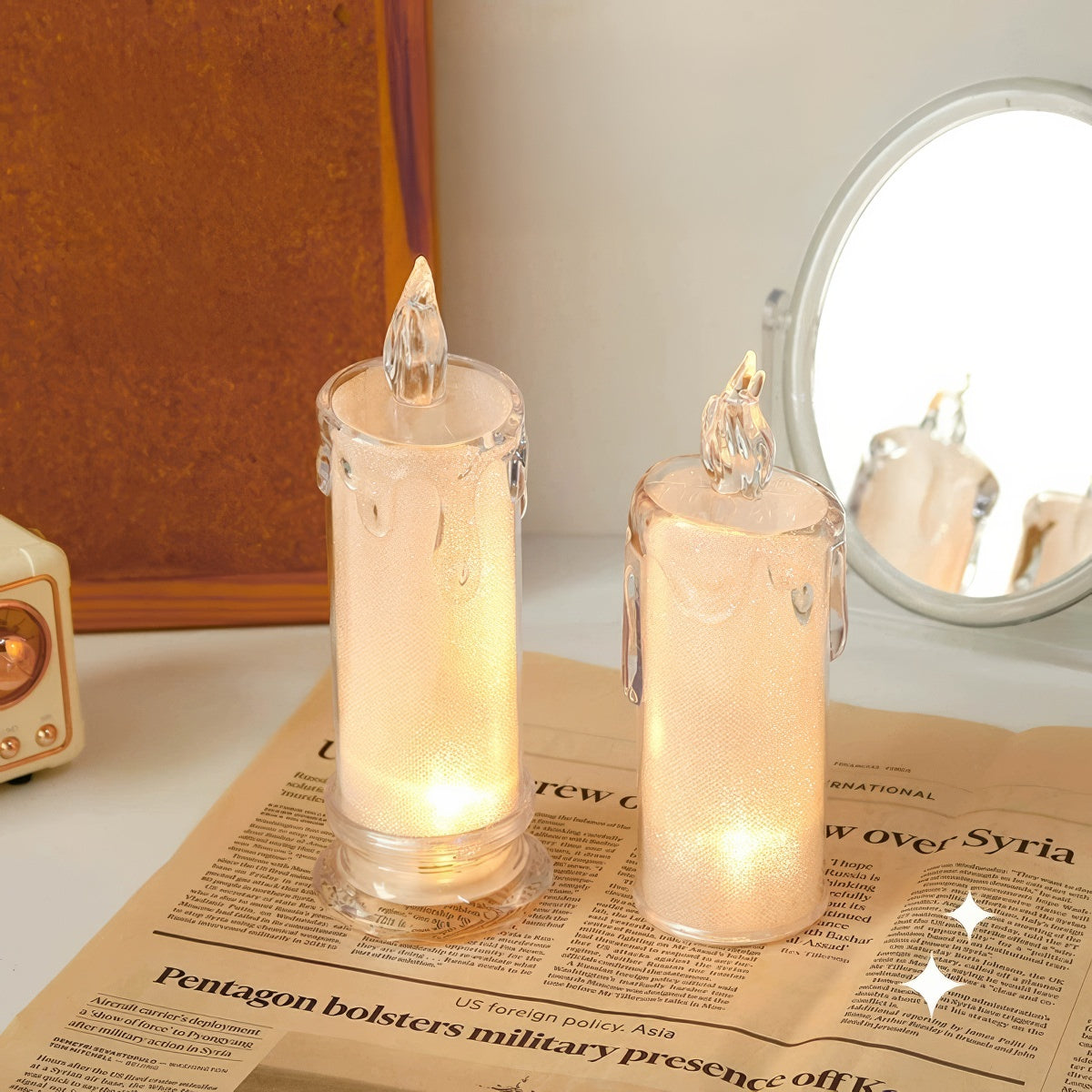 coquette aesthetic shiny candle led night light 