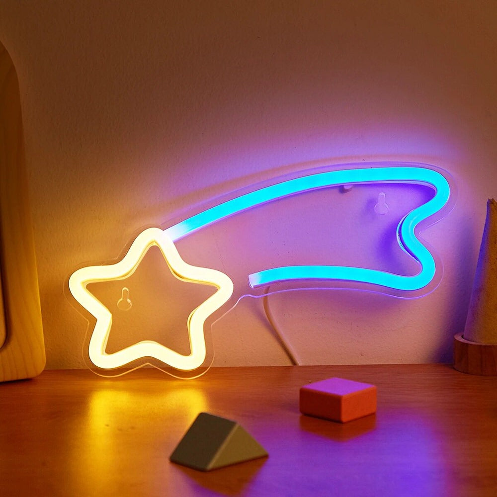 yellow shooting star shaped wall led neon sign room decor roomtery