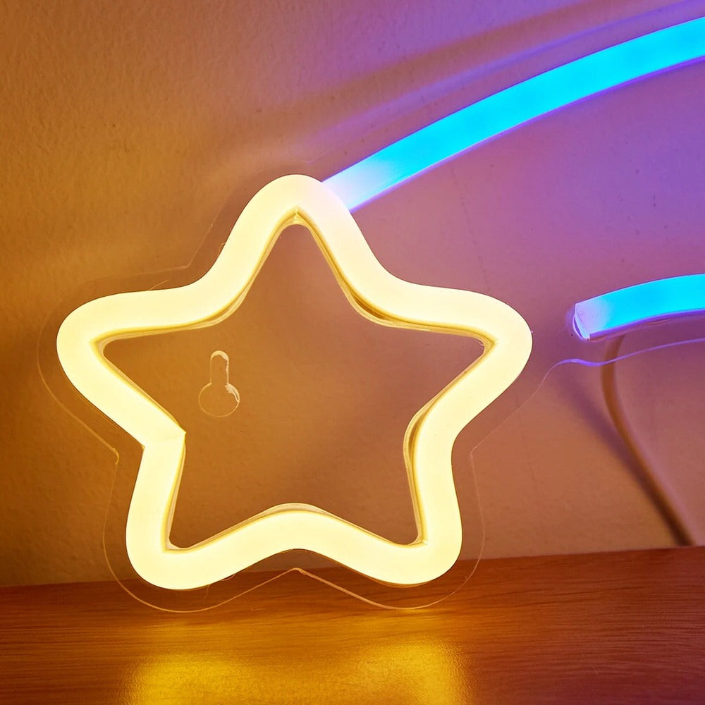 yellow shooting star shaped wall led neon sign room decor roomtery