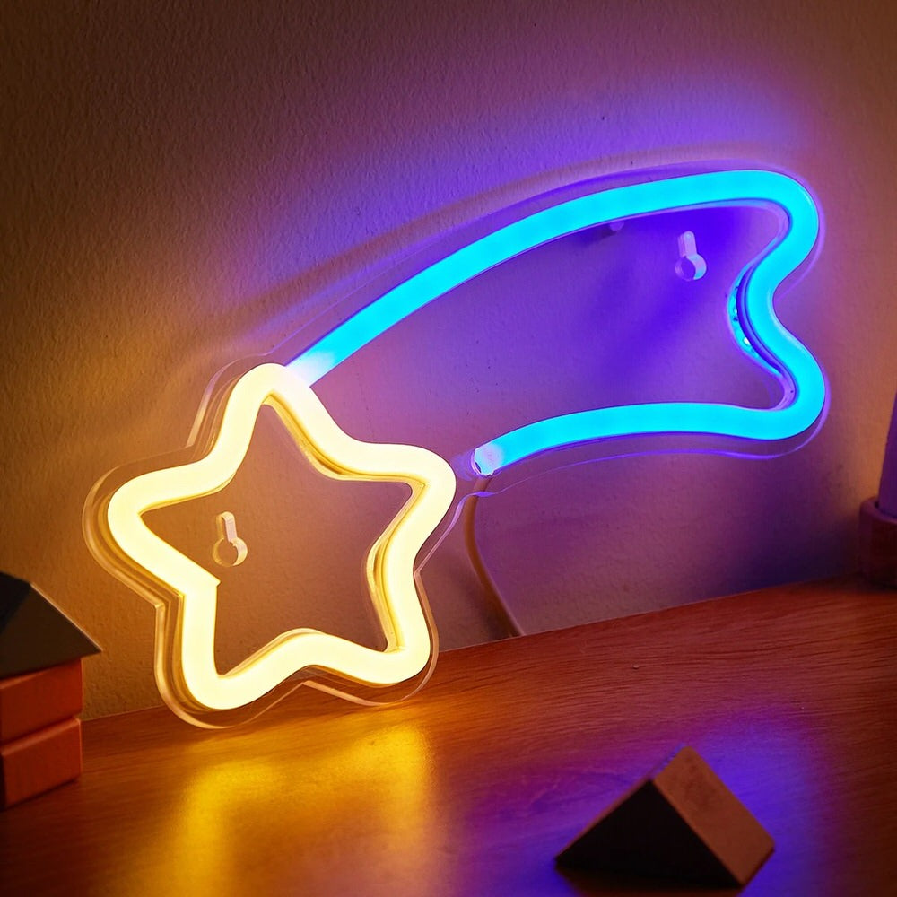 yellow shooting star shaped wall led neon sign room decor roomtery