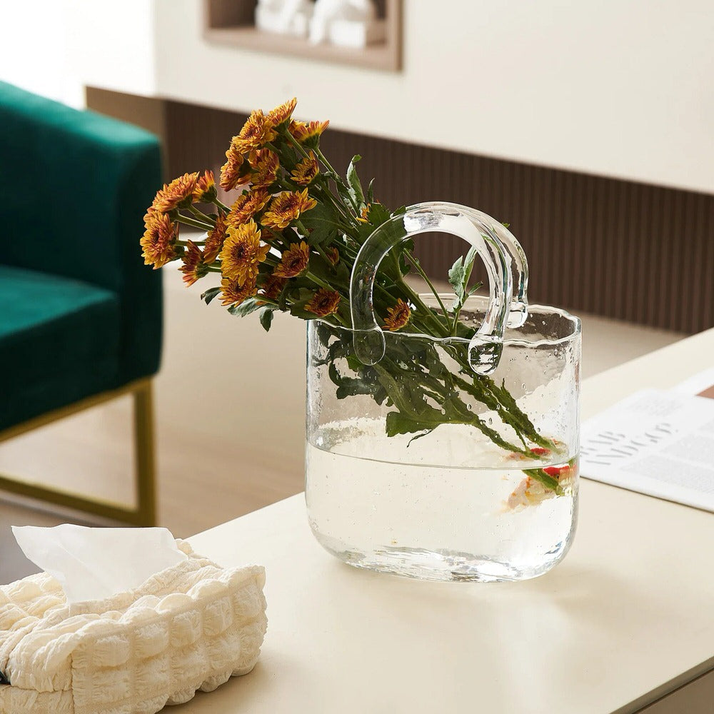 shopping bag shaped handcrafted glass flower vase roomtery aesthetic room decor