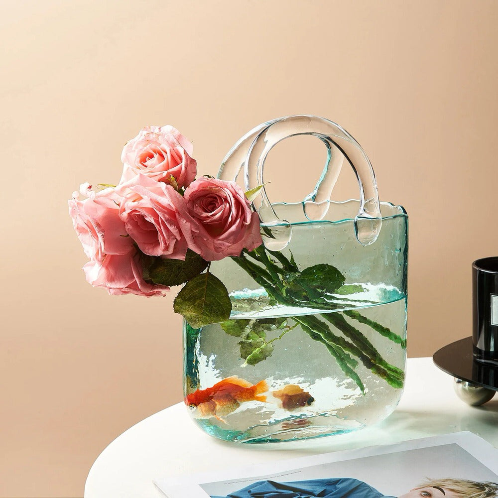 shopping bag shaped handcrafted glass flower vase roomtery aesthetic room decor