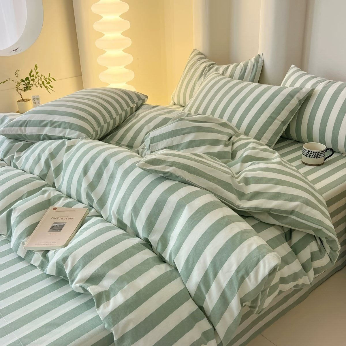 minimalist equal striped sage aesthetic bedding set 