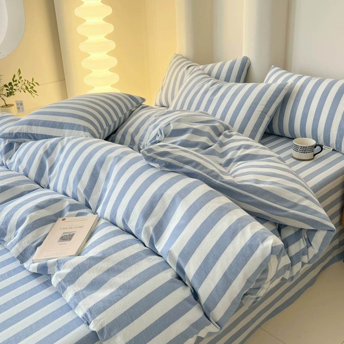 minimalist equal striped blue aesthetic bedding set 