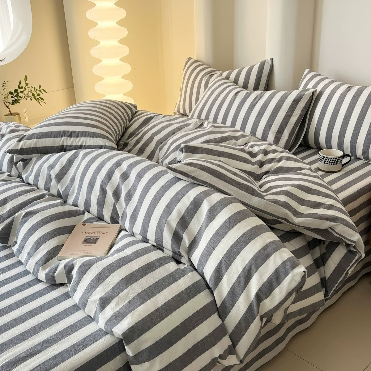 minimalist equal striped grey aesthetic bedding set 