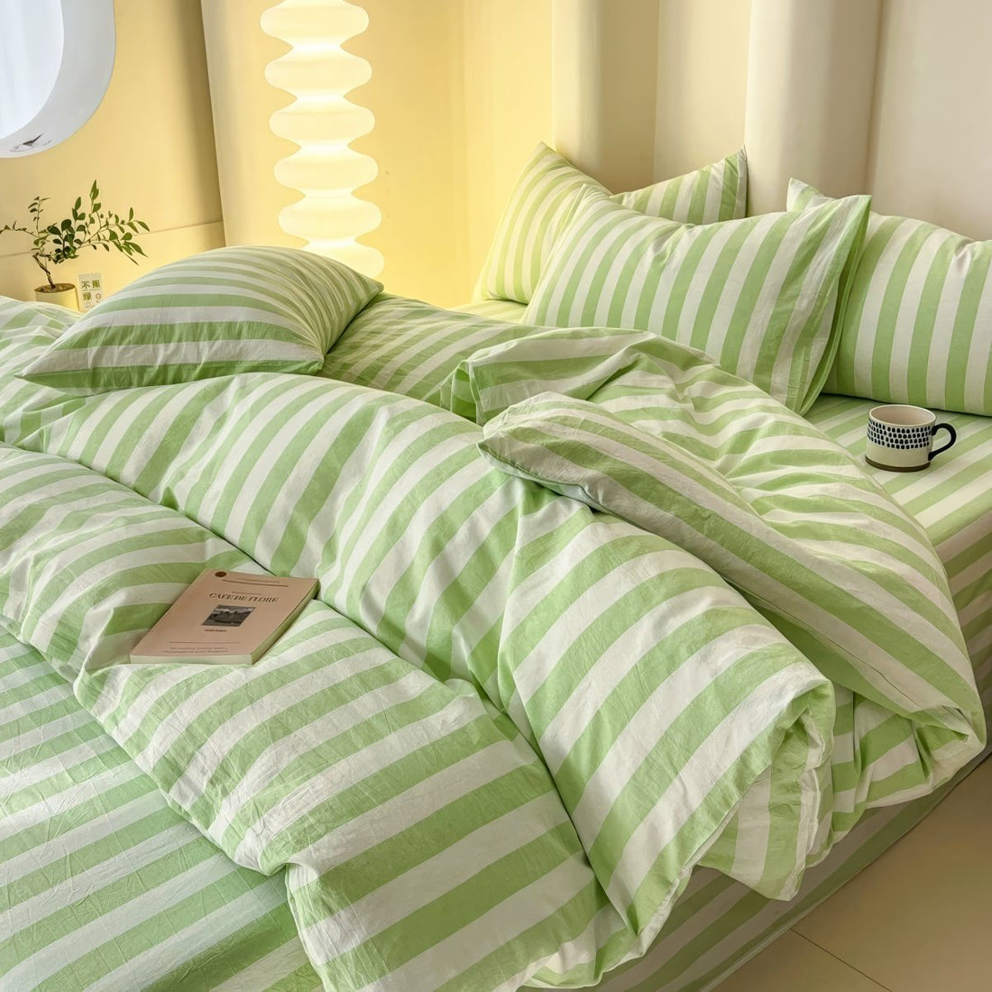 minimalist equal striped green aesthetic bedding set 