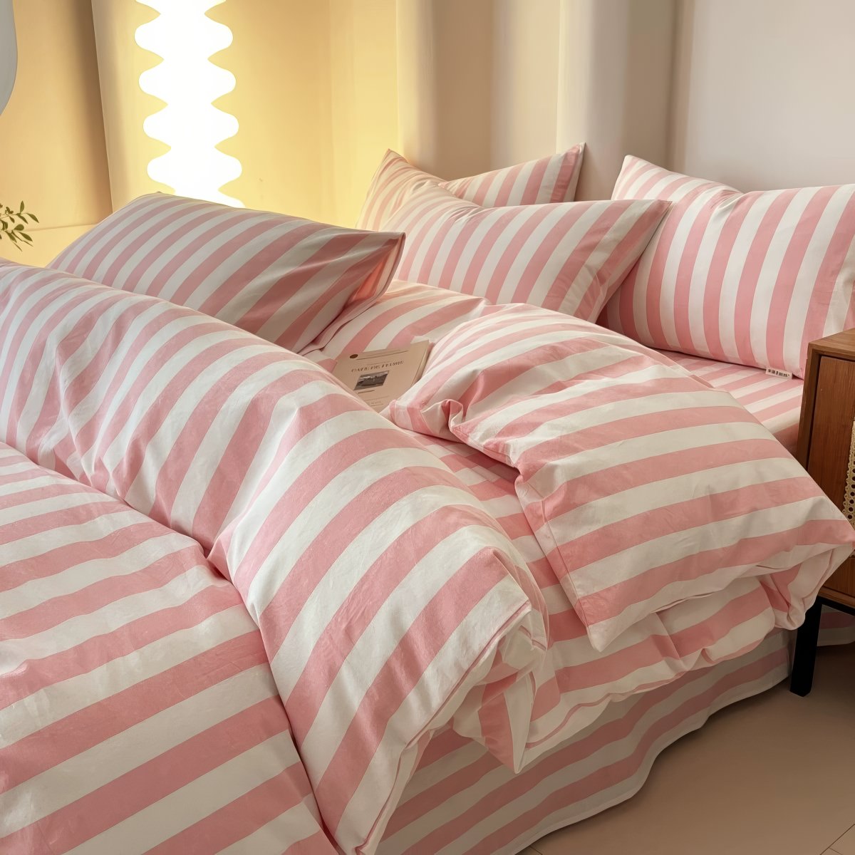 minimalist equal striped pink aesthetic bedding set 