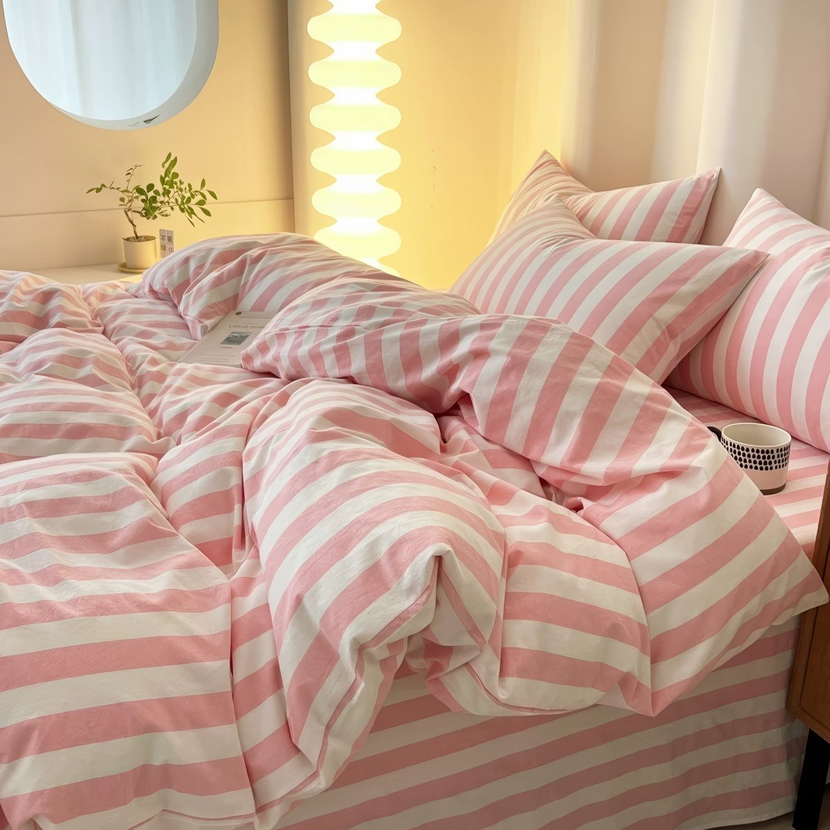 minimalist equal striped pink aesthetic bedding set 