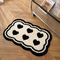 six hearts black white tufted rug