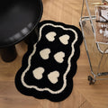 six hearts black white tufted rug