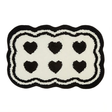 six hearts black white tufted rug