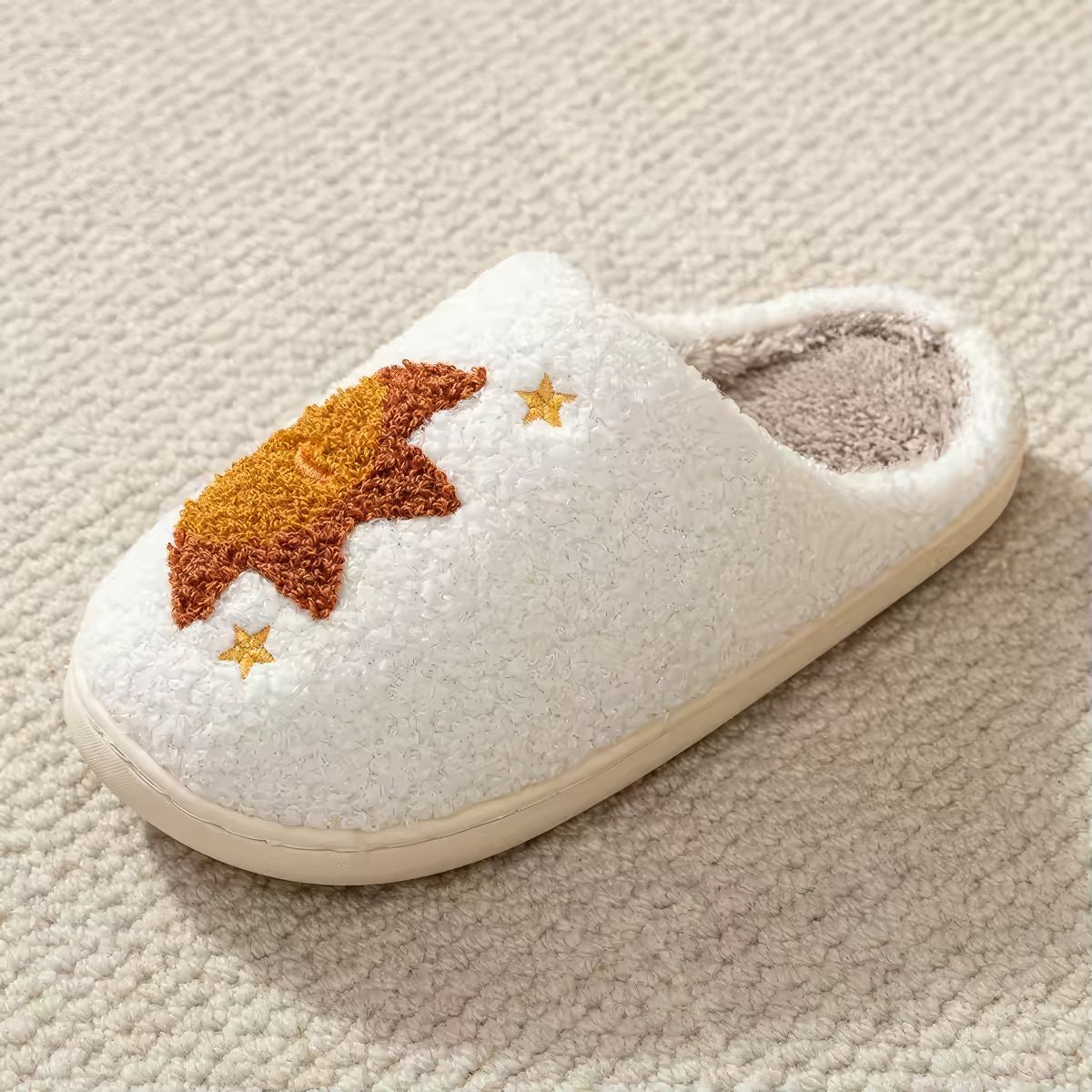 plushie slippers with sun and moon embroidery