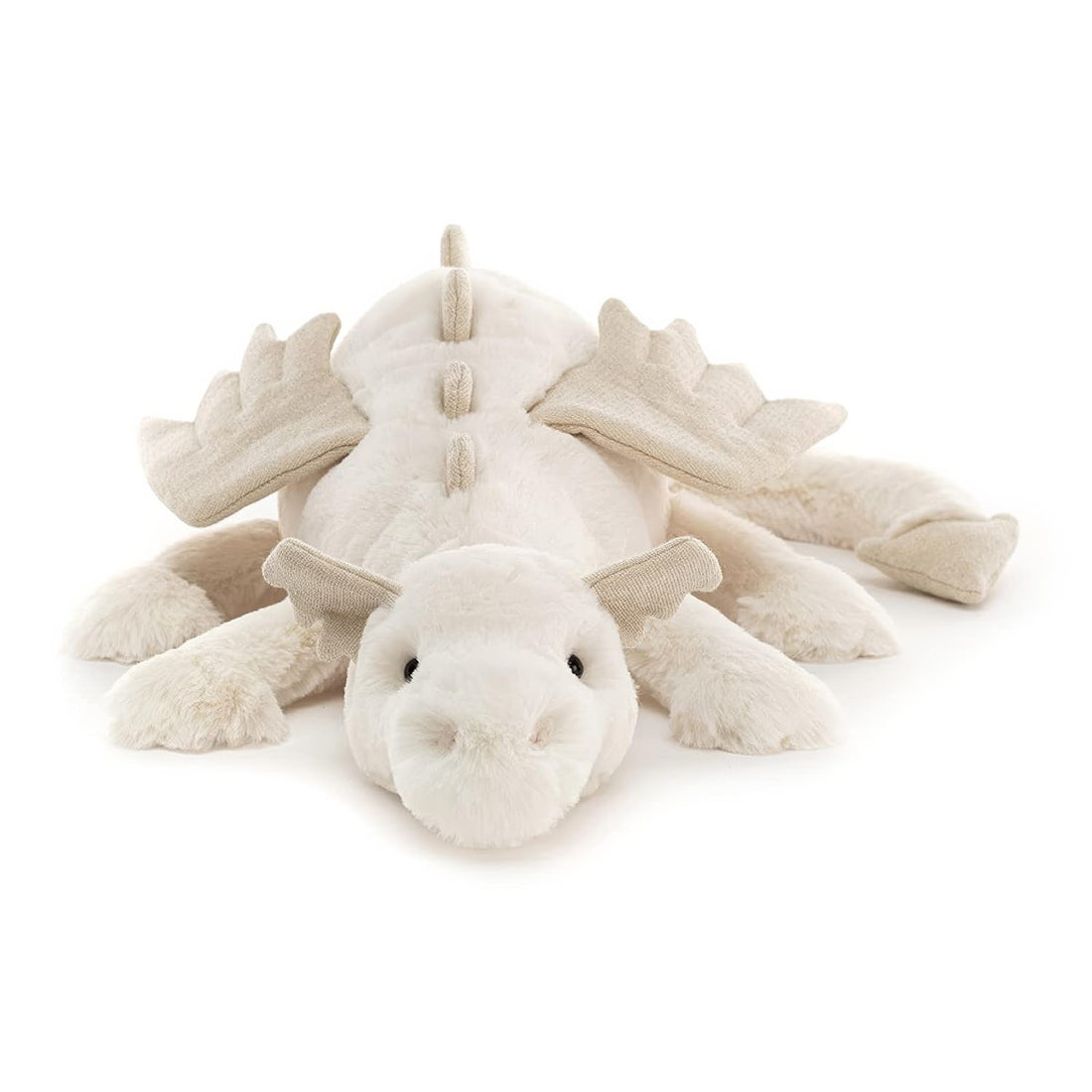 white snow dragon plush toy with soft fur and beige wings
