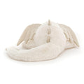 white snow dragon plush toy with soft fur and beige wings