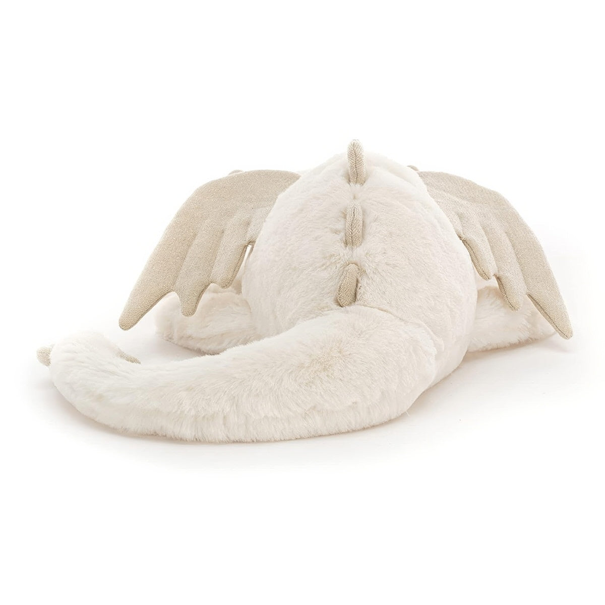 white snow dragon plush toy with soft fur and beige wings