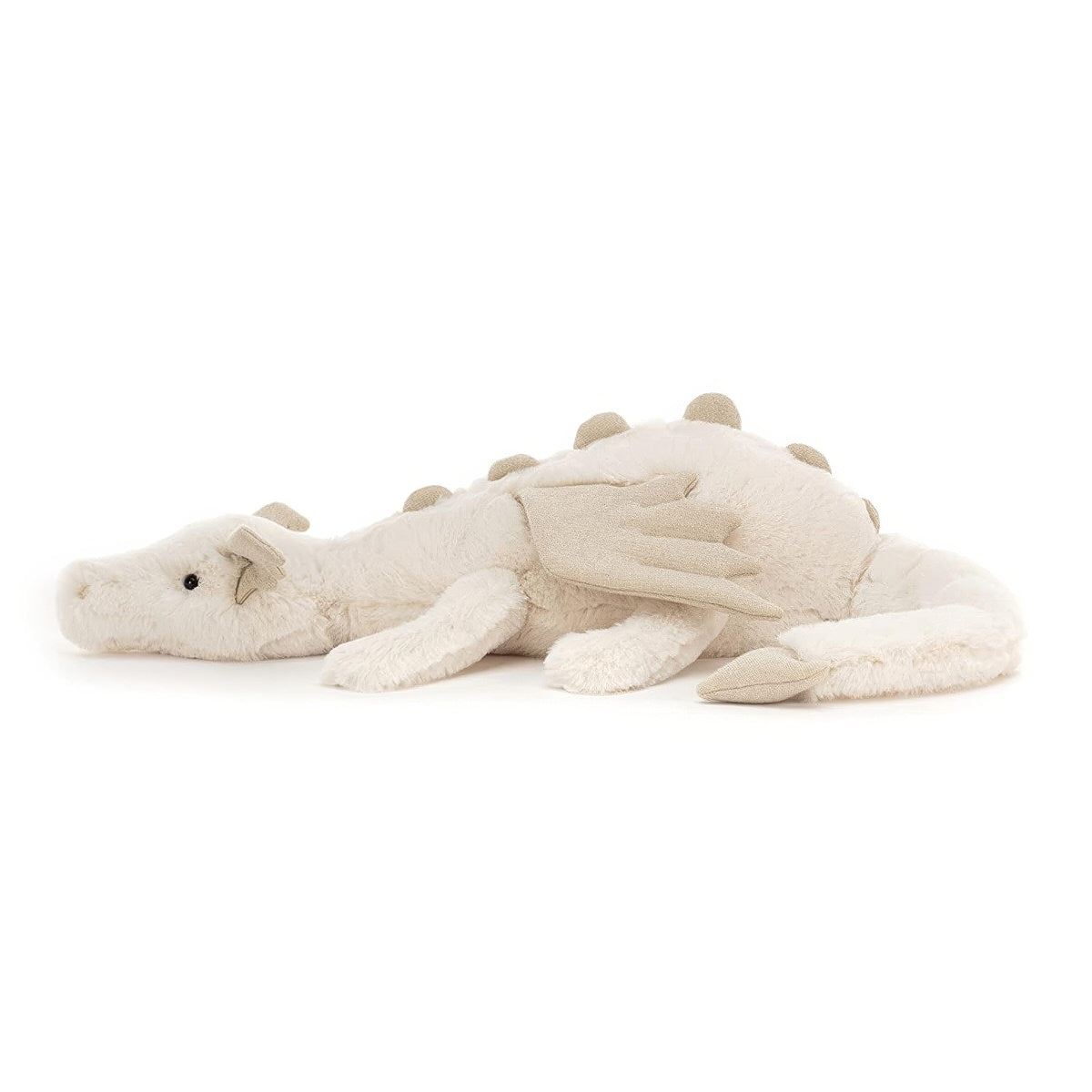 white snow dragon plush toy with soft fur and beige wings