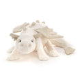 white snow dragon plush toy with soft fur and beige wings