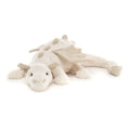 white snow dragon plush toy with soft fur and beige wings