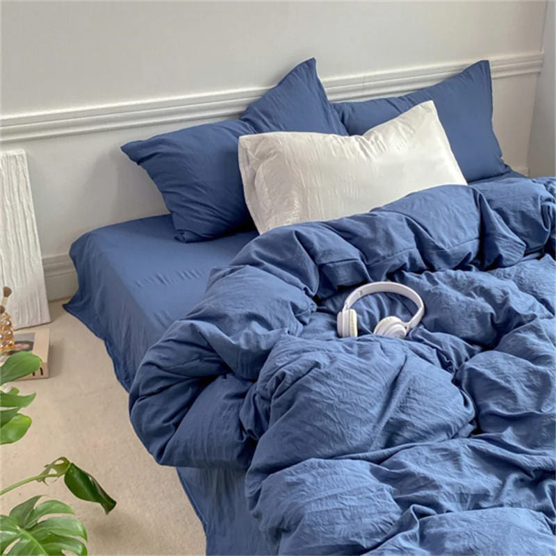 soft crumpled fabric bed sheet duvet cover bedding set roomtery