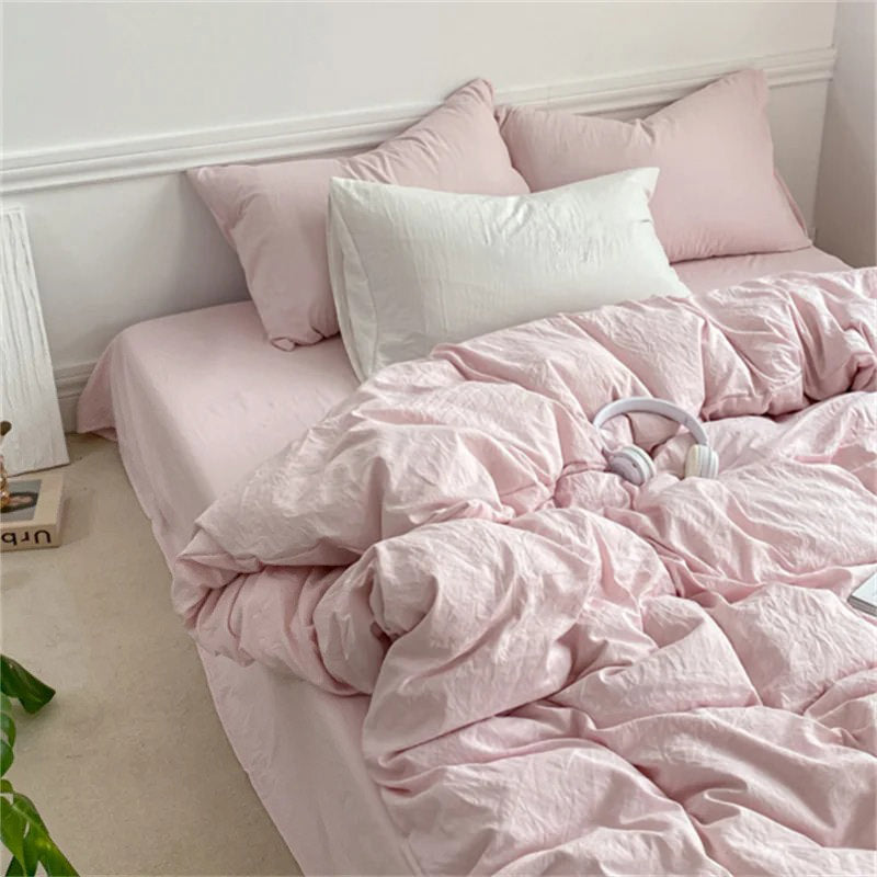 soft crumpled fabric bed sheet duvet cover bedding set roomtery