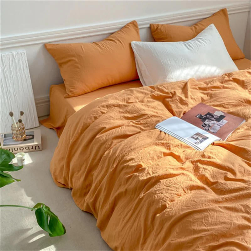 soft crumpled fabric bed sheet duvet cover bedding set roomtery