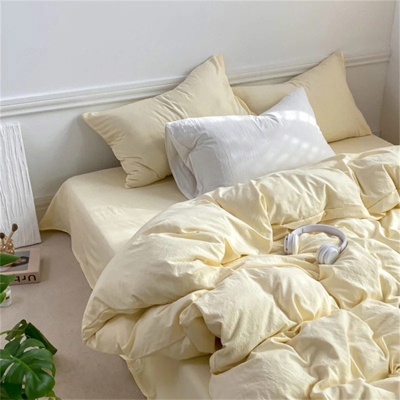 soft crumpled fabric bed sheet duvet cover bedding set roomtery