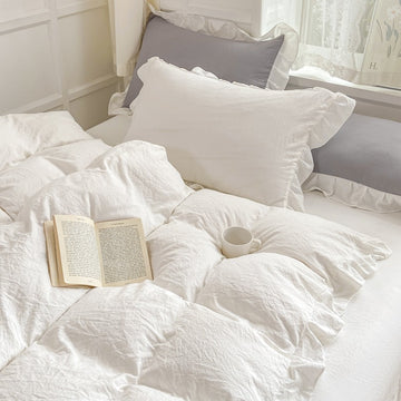 ruffle bedding duvet cover set with soft crumpled bed sheets