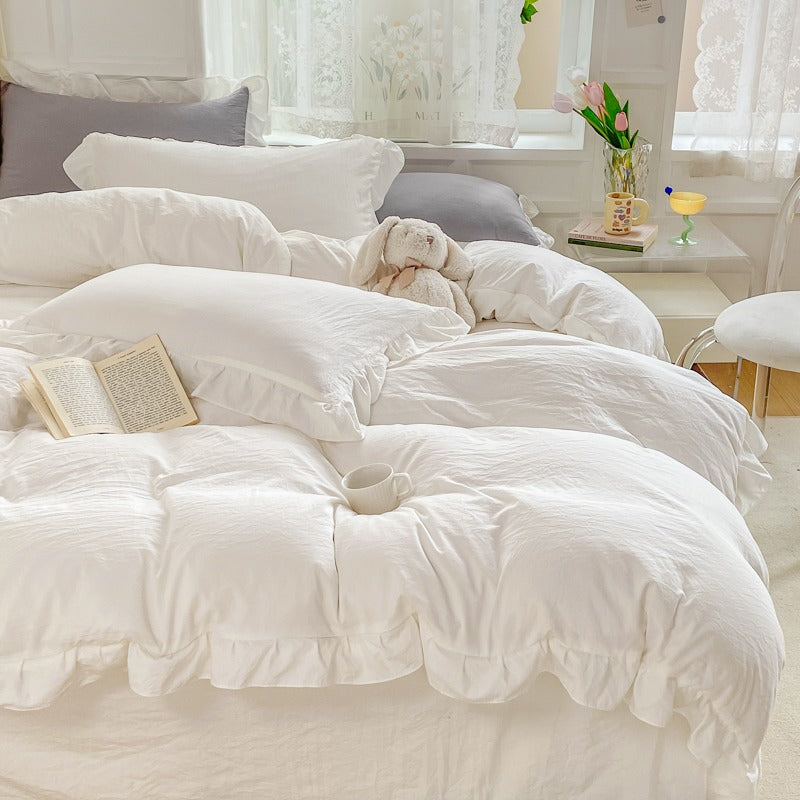 ruffle bedding duvet cover set with soft crumpled bed sheets