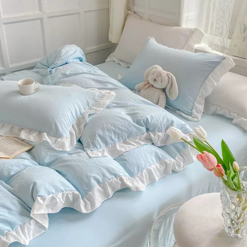 ruffle bedding duvet cover set with soft crumpled bed sheets