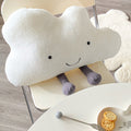 soft plush cute cloud shaped throw accent pillow with embroidered smile face