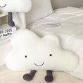 soft plush cute cloud shaped throw accent pillow with embroidered smile face