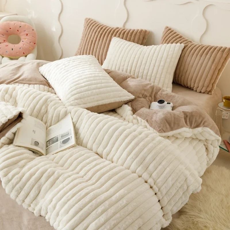soft plush fluffy aesthetic velvet warm bedding set for winter roomtery