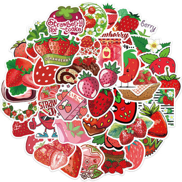 aesthetic sticker pack with bright red strawberries 