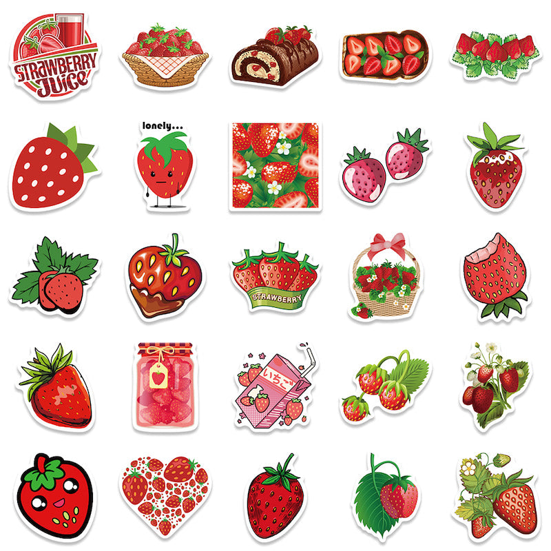 aesthetic sticker pack with bright red strawberries 