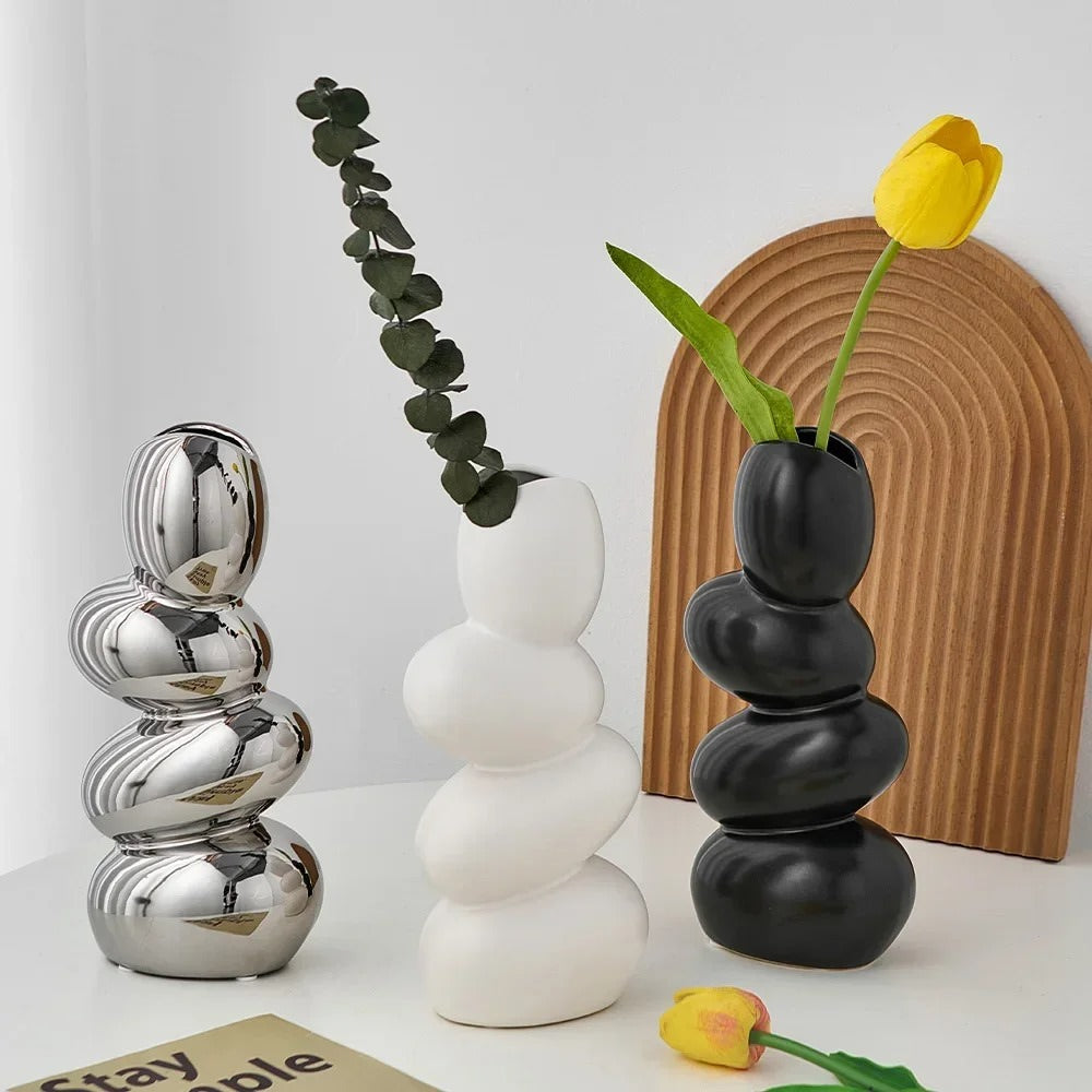 modern aesthetic room decor metallic stones shaped ceramic vase roomtery