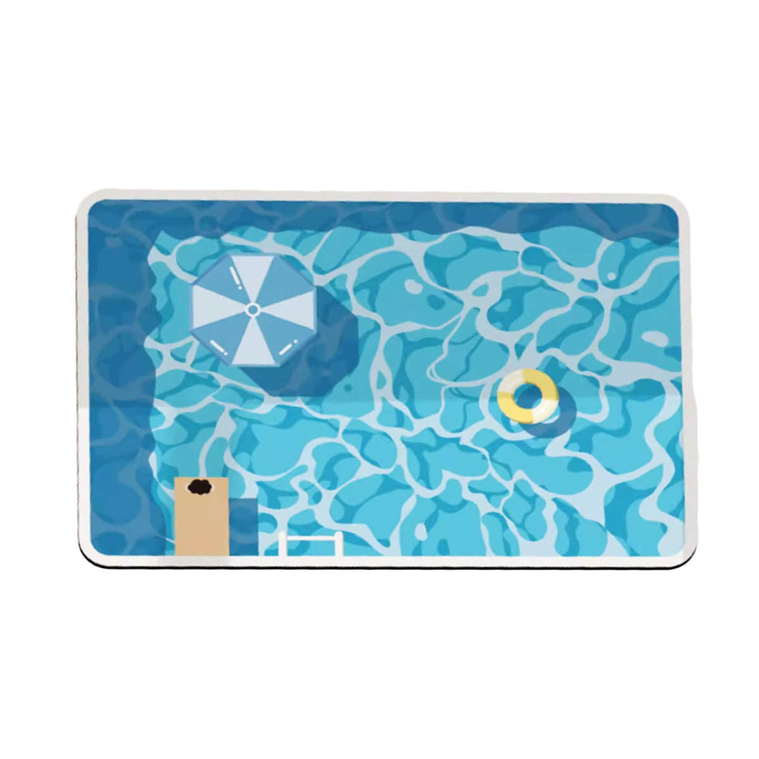 Rectangular bath mat with blue swimming pool print, water ripple design, and non-slip rubber backing.