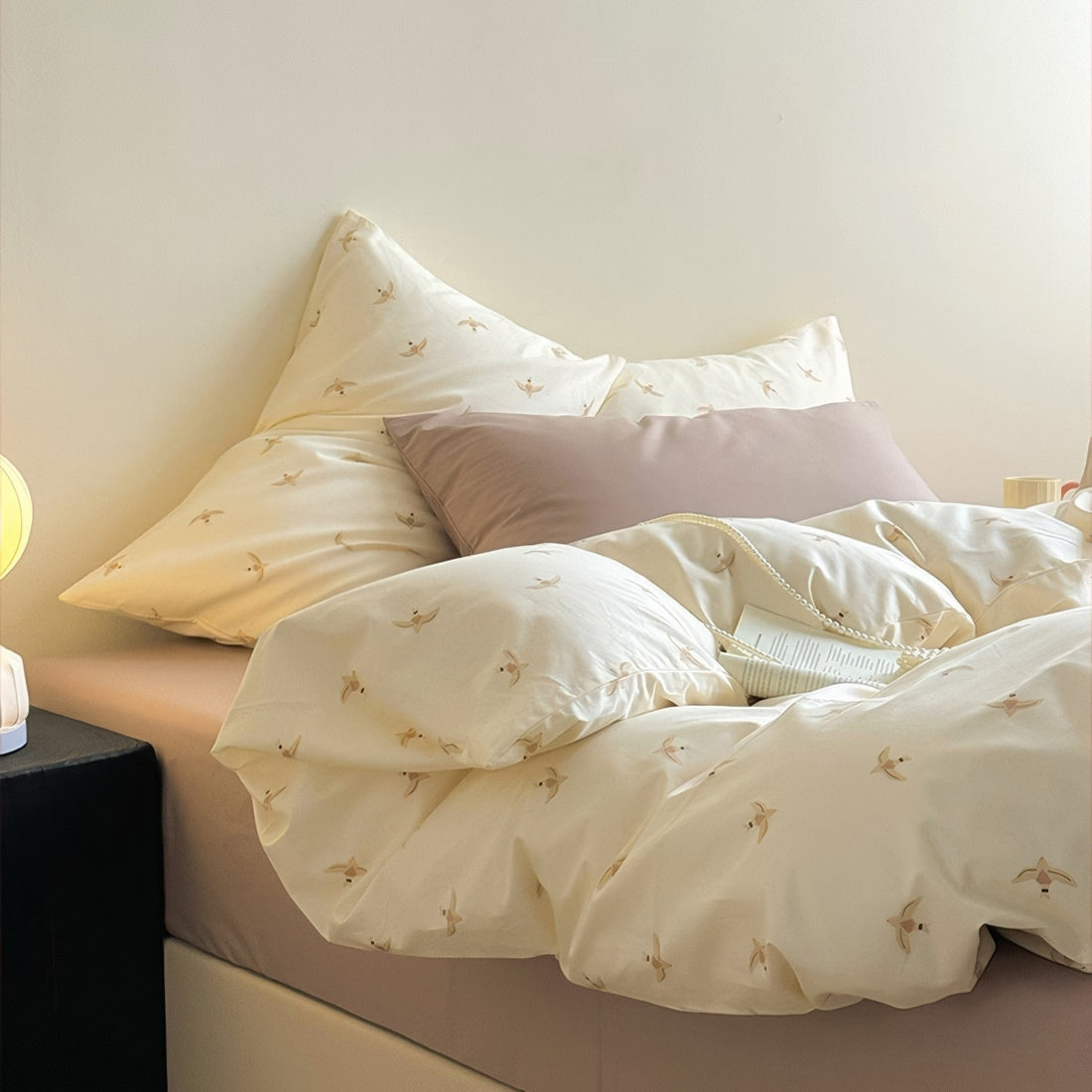 swallow bird print pastel aesthetic bedding duvet cover set