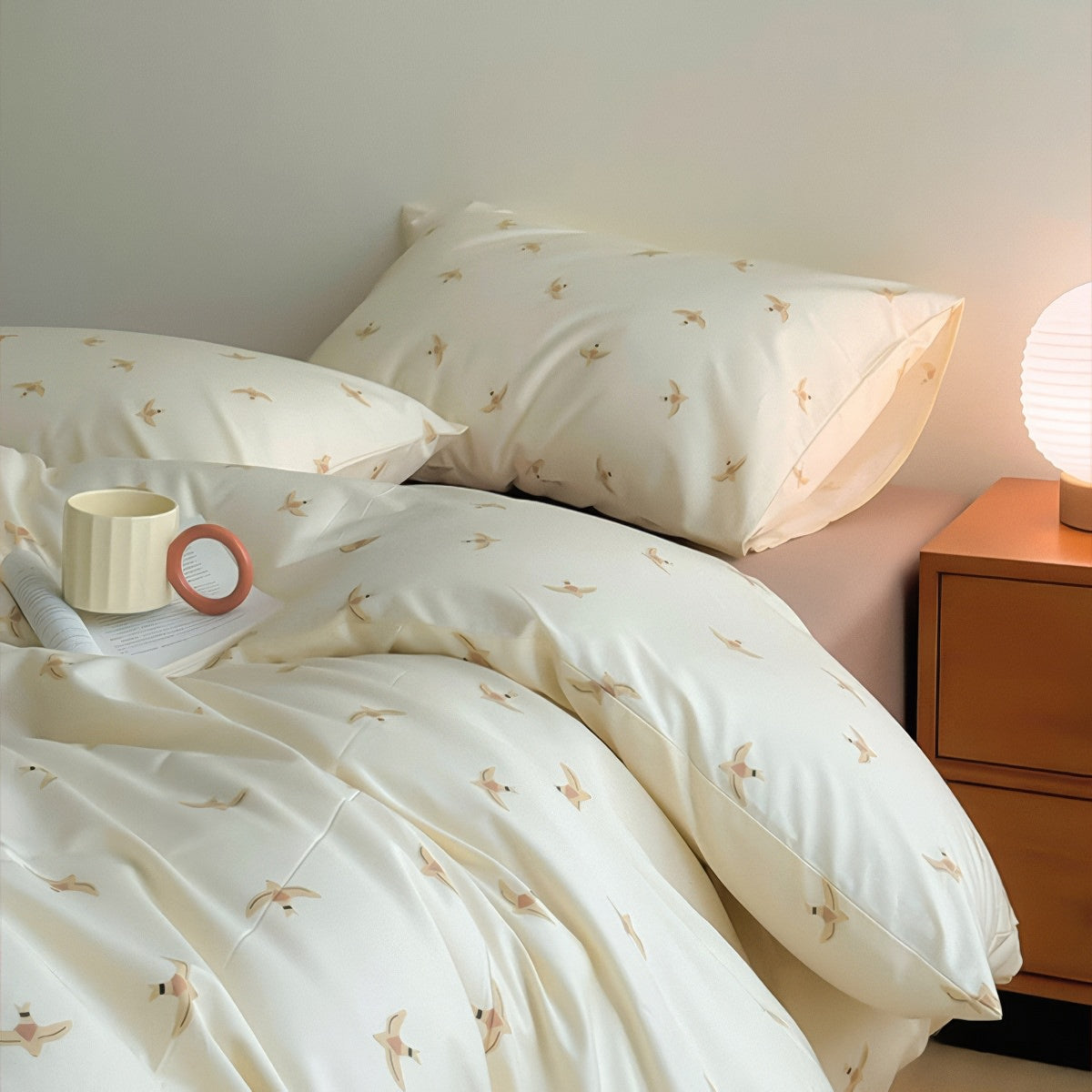 swallow bird print pastel aesthetic bedding duvet cover set