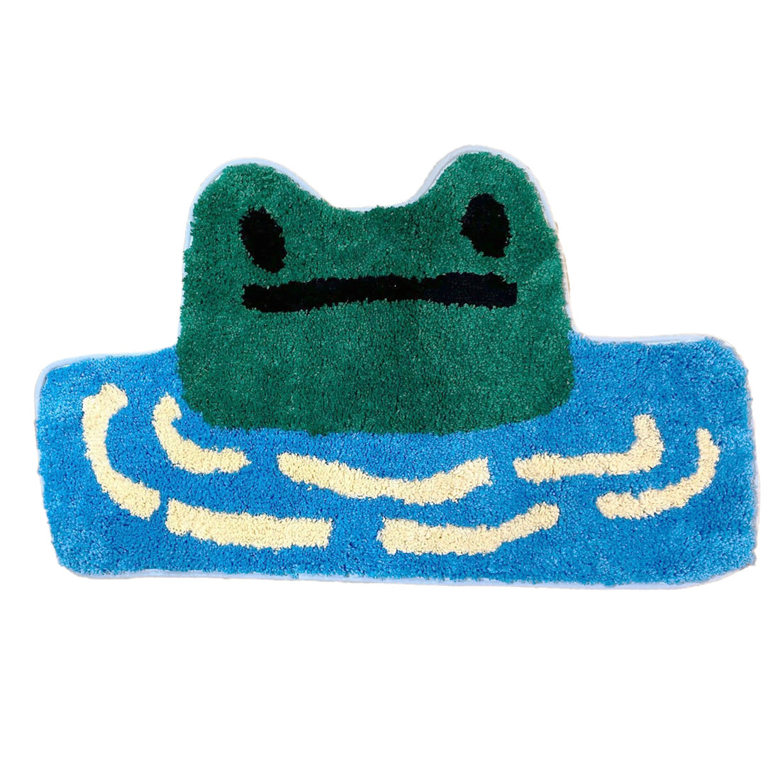 green frog in a blue pond cute tufted accent rug