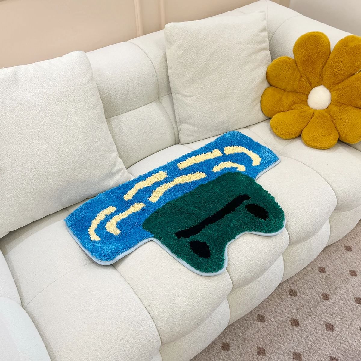 green frog in a blue pond cute tufted accent rug