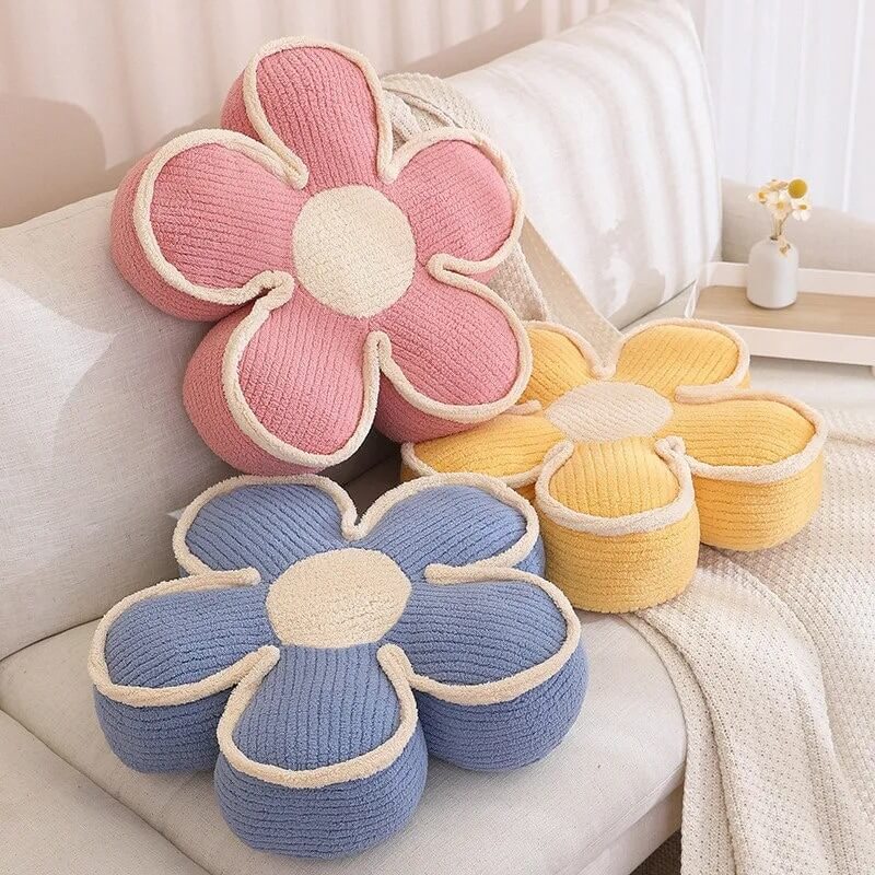 thick plush pastel color flower shaped decorative throw pillow aesthetic room decor roomtery