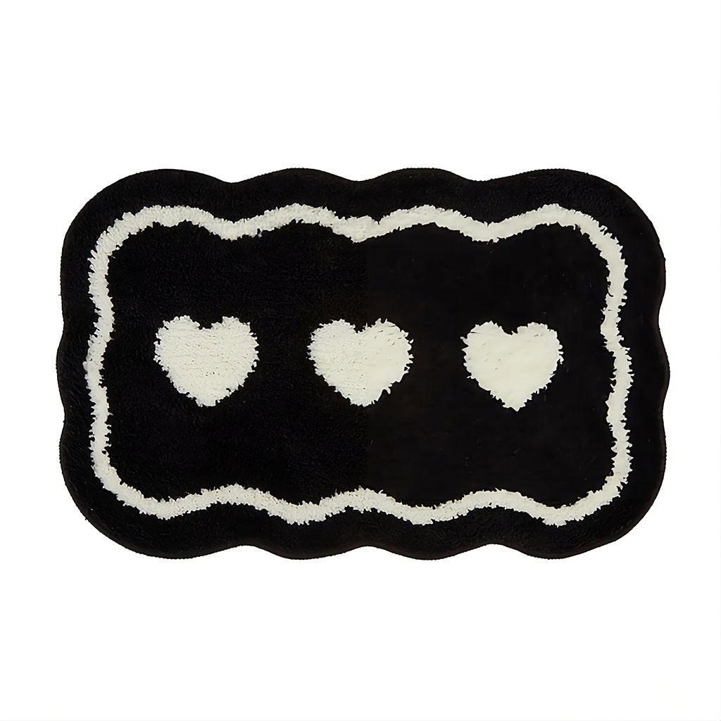 three hearts black white tufted rug