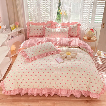 Little Pink Heart Ruffle Bedding Set