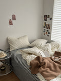 simple aesthetic minimalist polka dot print aesthetic bedding set with gingham sheet