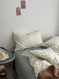simple aesthetic minimalist polka dot print aesthetic bedding set with gingham sheet
