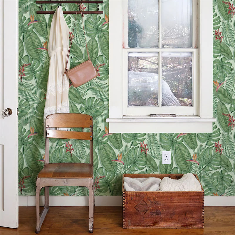 tropical leaves pattern print peel and stick wallpaper roomtery