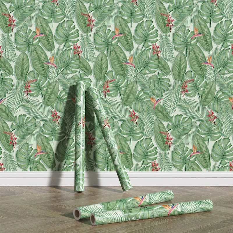 tropical leaves pattern print peel and stick wallpaper roomtery