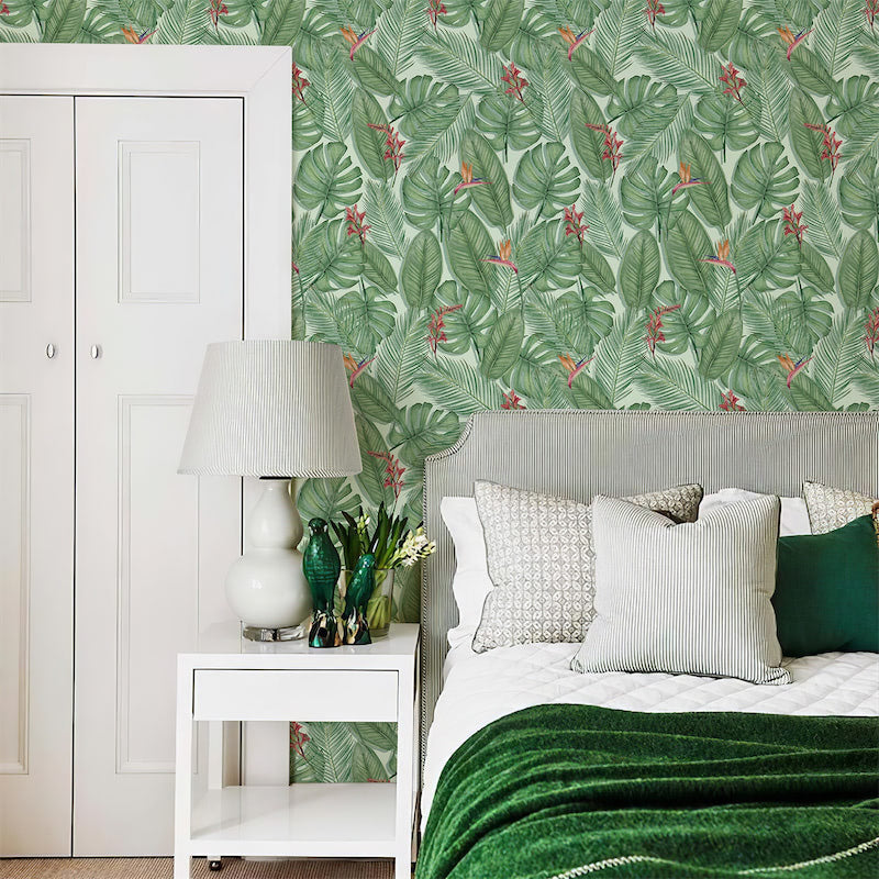 tropical leaves pattern print peel and stick wallpaper roomtery